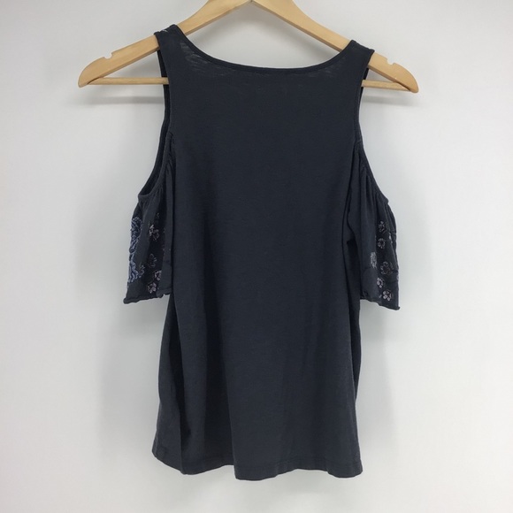 American Eagle Black Embroidered Cold Shoulder Top - Picture 2 of 3